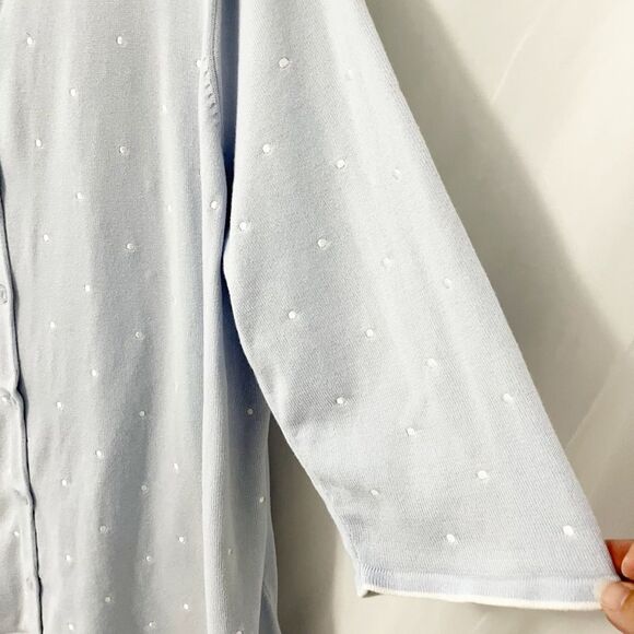 🟢CJ Banks Light Blue 3/4 Sleeve Embroidered Dots Button Down Cardigan Size 3X - Picture 4 of 7